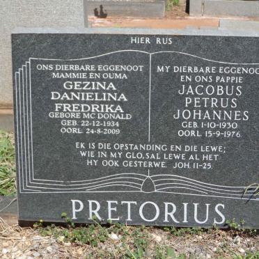 PRETORIUS Jacobus Petrus Johannes 1930-1976 &amp; Gezina Danielina Fredrika McDONALD 1934-2009