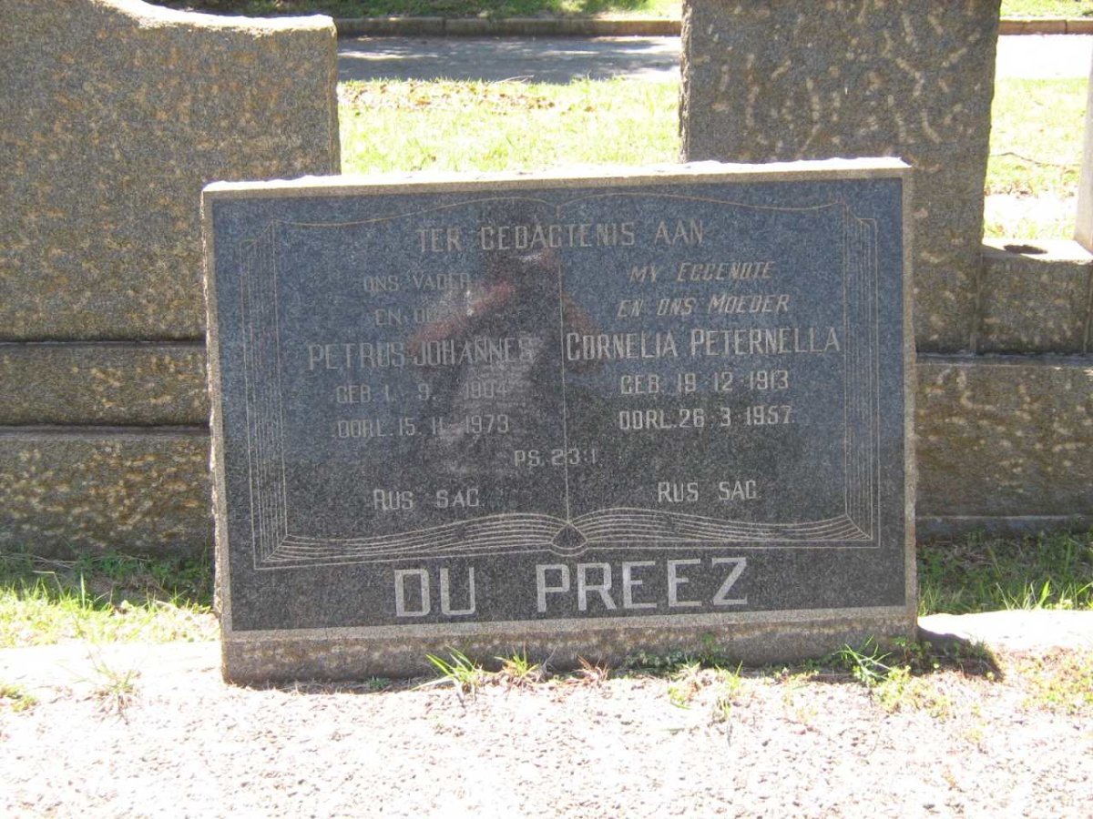 PREEZ Petrus Johannes, du 1904-1973 &amp; Cornelia Peternella 1913-1957