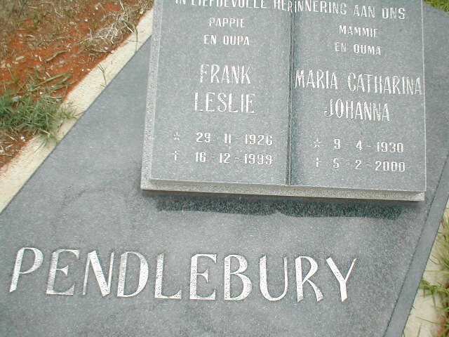PENDLEBURY Frank Leslie 1926-1999 &amp; Maria Catharina Johanna 1930-2000