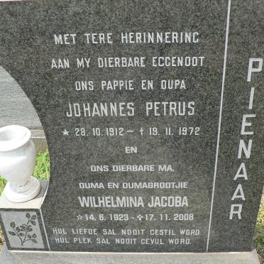 PIENAAR Johannes Petrus 1912-1972 &amp; Wilhelmina Jacoba 1923-2008