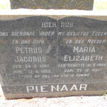 PIENAAR Petrus Jacobus 1882-1963 &amp; Maria Elizabeth SCHUTTE 1886-1961
