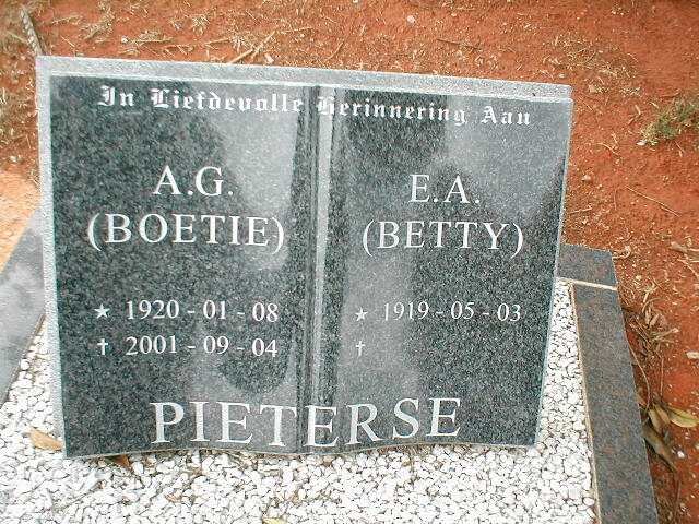 PIETERSE A.G. 1920-2001 &amp; E.A. 1919 -