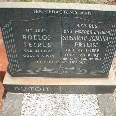 PIETERSE Susarah Johanna 1895-1981 :: DU TOIT Roelof Petrus 1927-1973