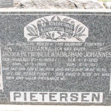 PIETERSEN Abraham Johannes 1883-1957 &amp; Jacoba Petronella VOSLOO 1893-1980