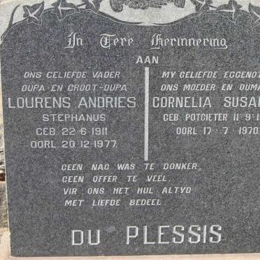 PLESSIS Lourens Andries Stephanus, du 1911-1977 &amp; Cornelia Susanna POTGIETER 1915-1970