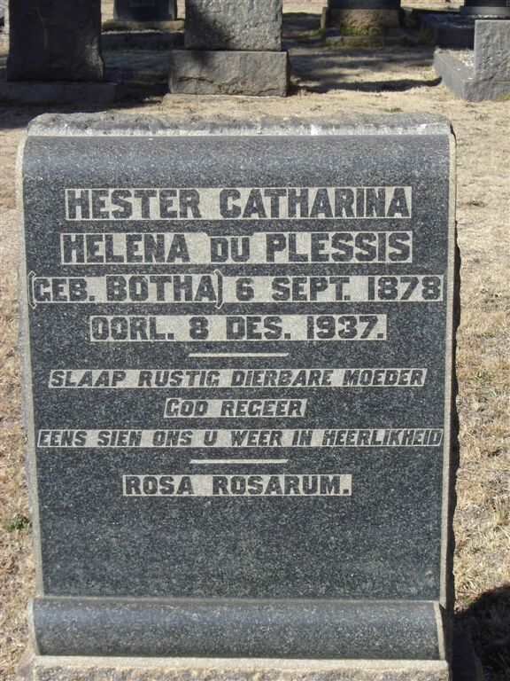 PLESSIS Hester Catharina Helena, du nee BOTHA 1878-1937