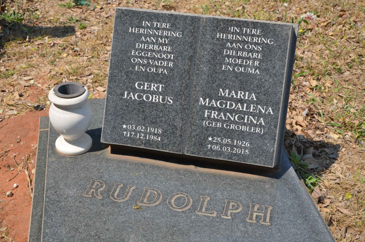 RUDOLPH Gert Jacobus 1918-1984 &amp; Maria Magdalena Francina GROBLER 1926-2015