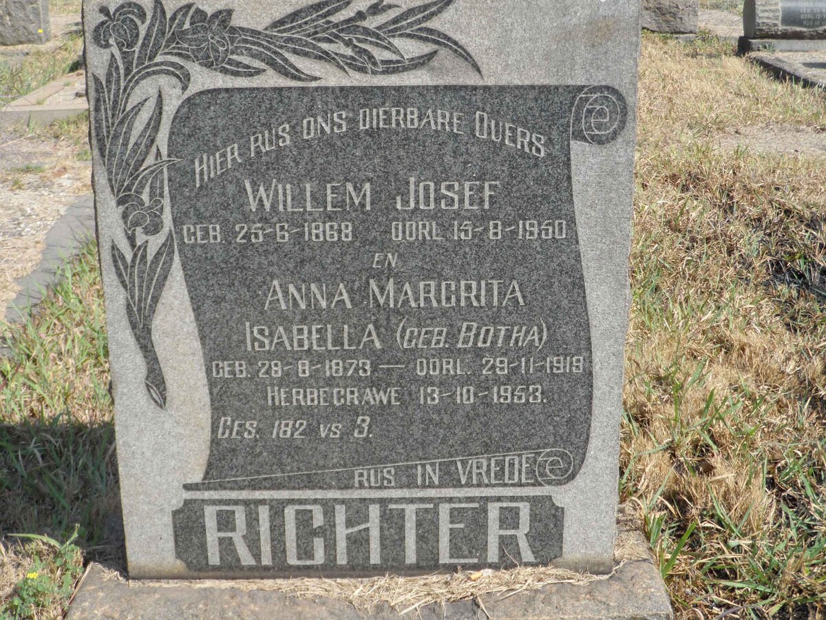RICHTER Willem Josef 1868-1950 &amp; Anna Margrita Isabella BOTHA 1873-1919