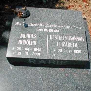 RABIE Jacobus Rudolph 1948-2001 &amp; Hester Susannah Elizabeth 1950-