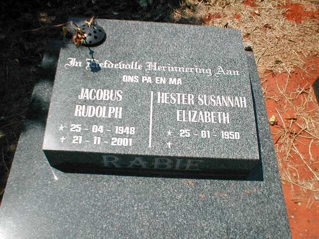 RABIE Jacobus Rudolph 1948-2001 &amp; Hester Susannah Elizabeth 1950-