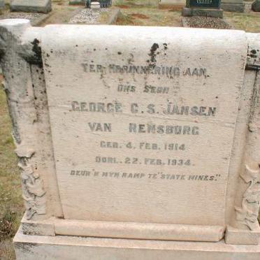 RENSBURG George C.S., Jansen van 1914-1934