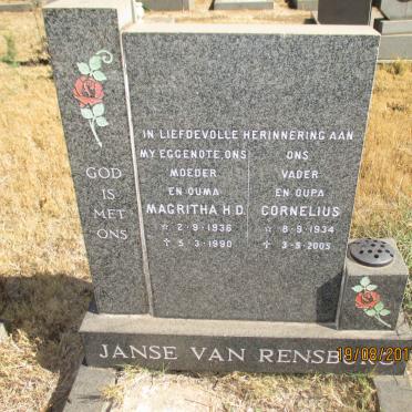 RENSBURG Cornelius, Janse van 1934-2005 &amp; Magritha H.D. 1936-1990