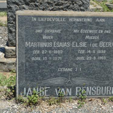 RENSBURG Marthinus Esaias, Janse van 1893-1971 &amp; Elsie DE BEER 1898-1960