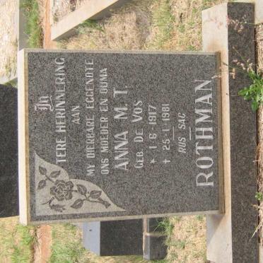 ROTHMAN Anna M. T. nee DE VOS 1917-1981