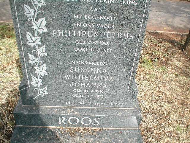 ROOS Phillipus Petrus 1907-1977 &amp; Susanna Wilhelmina Johanna 1916-1978