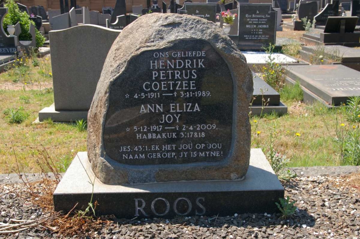 ROOS Hendrik Petrus Coetzee 1911-1989 &amp; Ann Eliza Joy 1917-2009