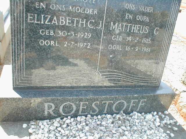 ROESTOFF Mattheus G. 1915-1981 &amp; Elizabeth C.J. 1929-1972