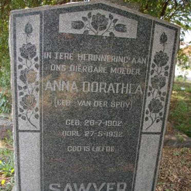 SAWYER Anna Dorathea nee VAN DER SPUY 1902-1932
