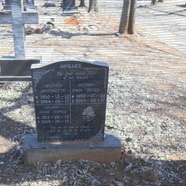 SAVILLE Anne Sophia 1912-2001 :: SAVILLE John Peter 1950-2003 &amp; Antonette 1950-1994