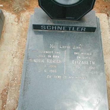 SCHNETLER Hendrik Rorich 1906-1988 &amp; Elizabeth 1912-1995