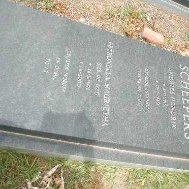 SCHEEPERS Andries Hendrik 1918-1980 &amp; Petronella Magrietha DU TOIT  1922-2000