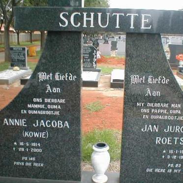 SCHUTTE Jan Jurgens Roets 1913-1995 &amp; Anna Jacoba 1914-2000