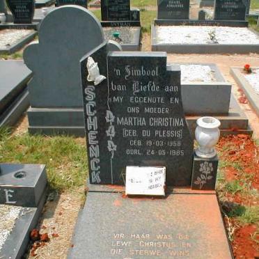 SCHENCK Martha Christina nee DU PLESSIS 1958-1985