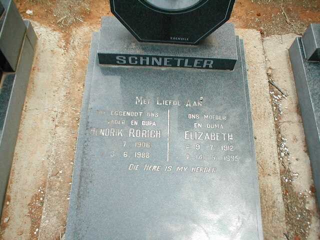 SCHNETLER Hendrik Rorich 1906-1988 &amp; Elizabeth 1912-1995