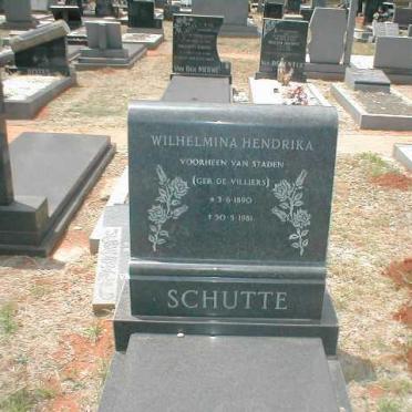 SCHUTTE Wilhelmina Hendrika formally VAN STADEN nee DE VILLIERS 1890-1981