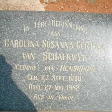 SCHALKWYK Carolina Susanna Gertina, van nee VAN RENSBURG 1890-1952