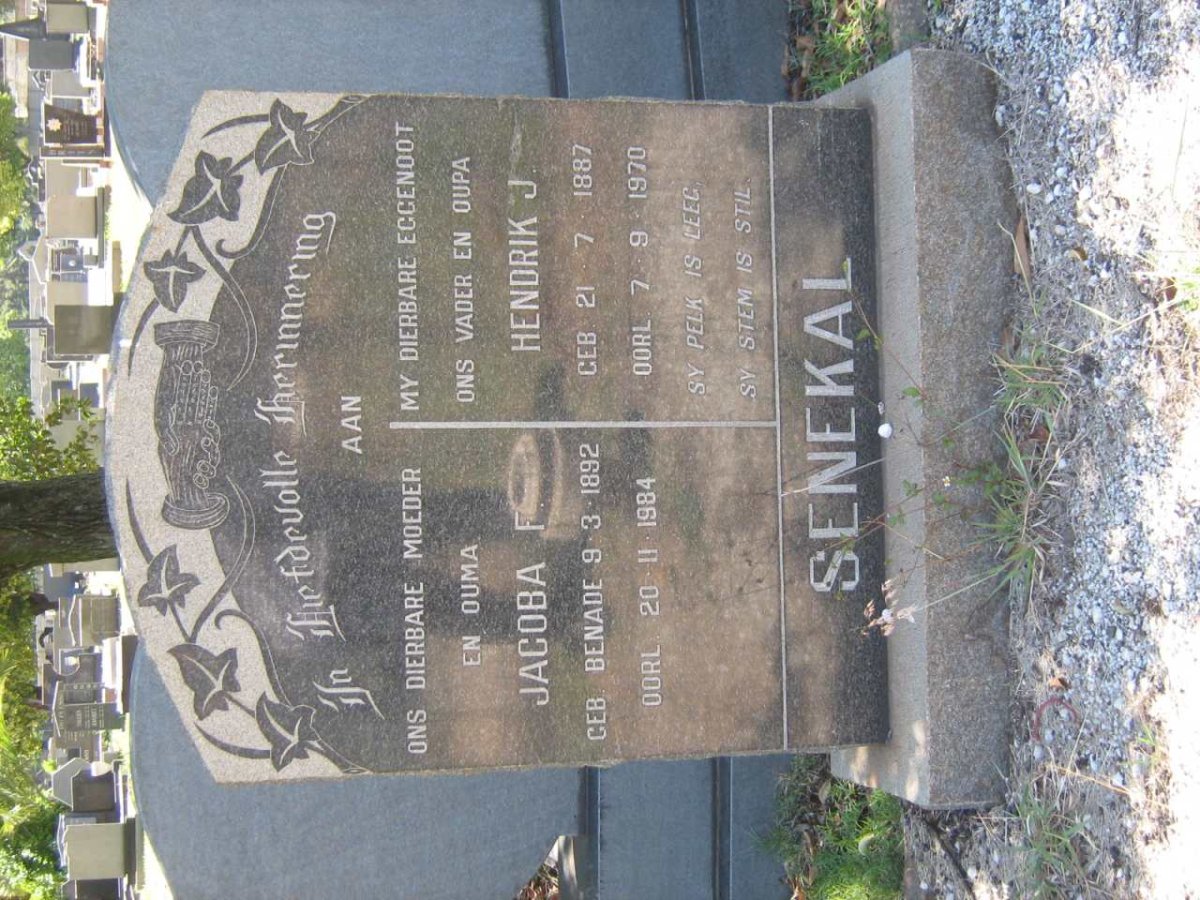 SENEKAL Hendrik J. 1887-1970 &amp; Jacoba F. BENADE 1892-1984