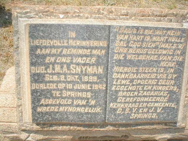 SNYMAN J.M.A. 1899-1942