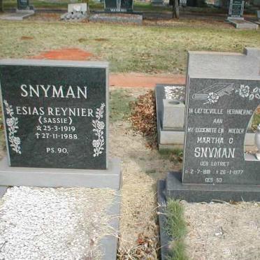 SNYMAN Esias Reynier 1919-1988 :: SNYMAN Martha C. nee LOTRIET 1918-1977