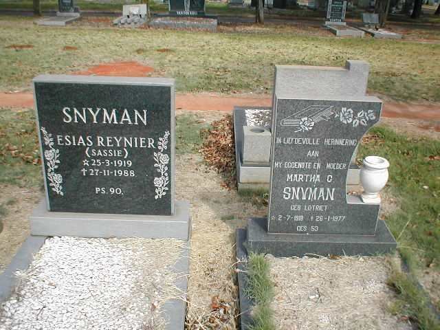 SNYMAN Esias Reynier 1919-1988 :: SNYMAN Martha C. nee LOTRIET 1918-1977