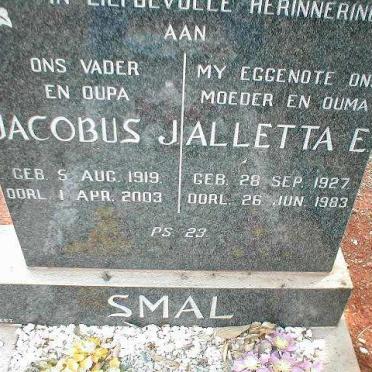 SMAL Jacobus J. 1919-2003 &amp; Alletta E. 1927-1983
