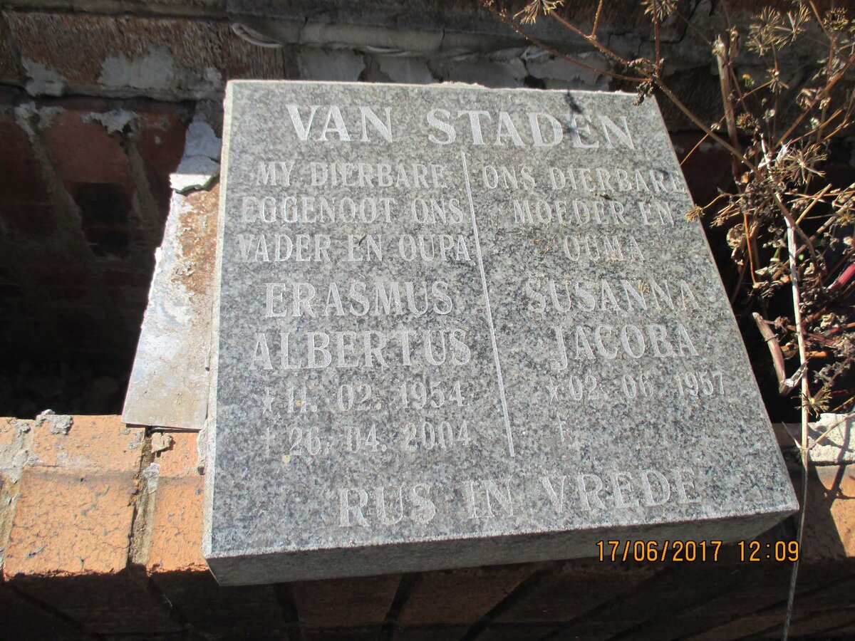 STADEN Erasmus Albertus, van 1954-2004 &amp; Susanna Jacoba 1957-