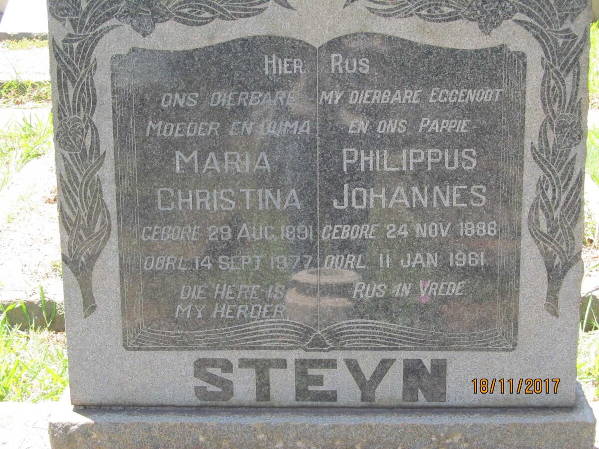 STEYN Philippus Johannes 1888-1961 &amp; Maria Christina 1891-1977