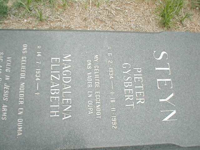 STEYN Pieter Gysbert 1934-1992 &amp; Magdalena Elizabeth 1934-