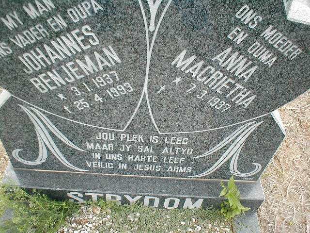 STRYDOM Johannes Benjeman 1937-1993 &amp; Anna Magrietha 1937-