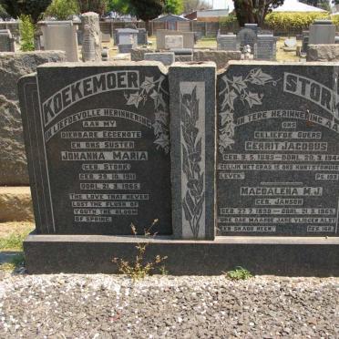 STORK Gerrit Jacobus 1885-1944 &amp; Magdalena M.J. JANSON 1890-1965 :: KOEKEMOER Johanna Maria nee STORK 1911-1965