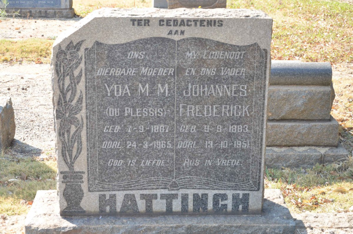 HATTINGH Johannes Frederick 1883-1951 &amp; Yda M.M. DU PLESSIS 1887-1965