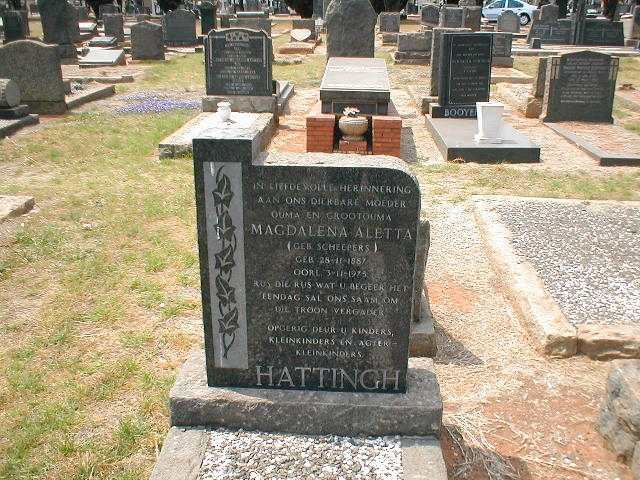 HATTINGH Magdalena Aletta nee SCHEEPERS 1887-1975