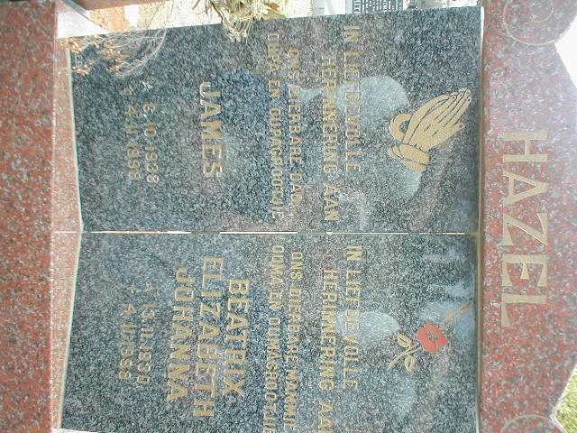 HAZEL James 1938-1998 &amp; Beatrix Elizabeth Johanna 1930-1998