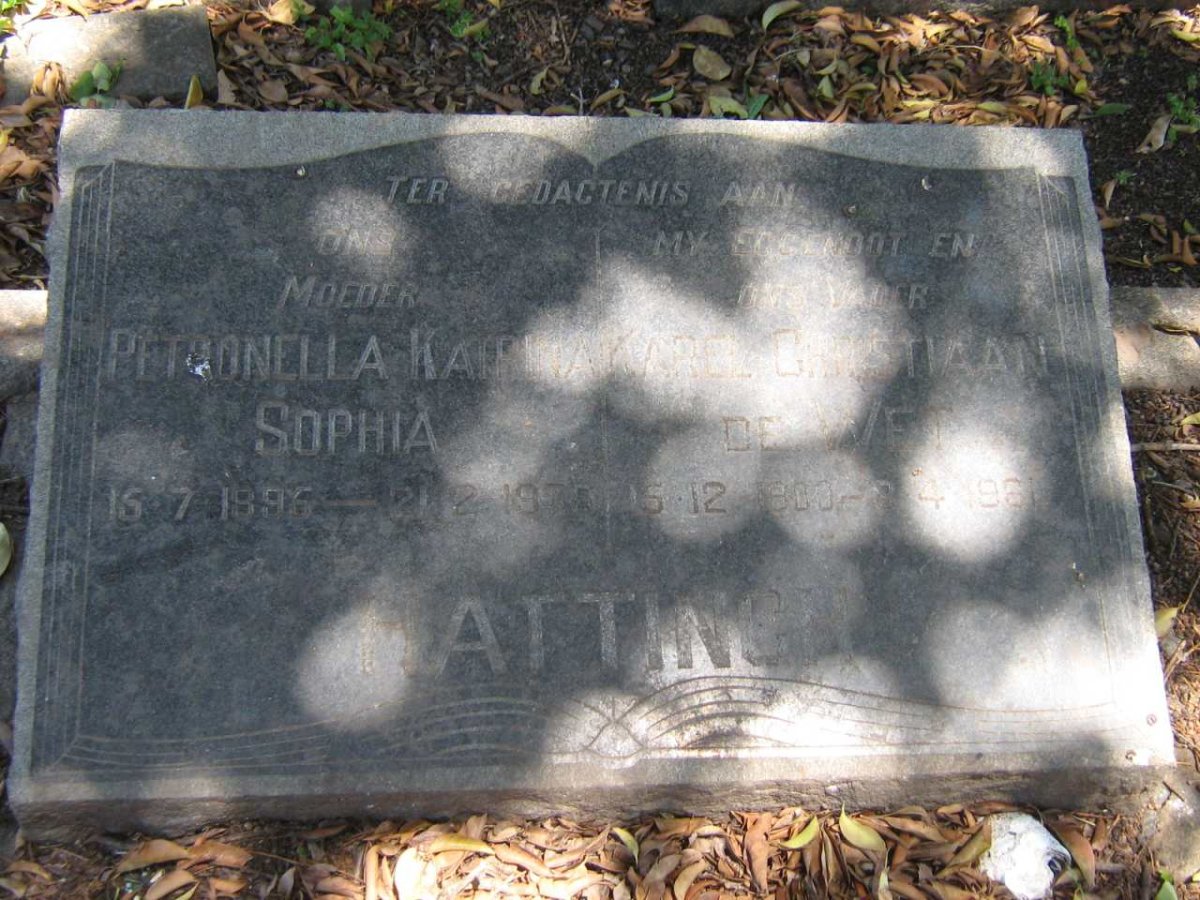 HATTINGH Karel Christiaan de Wet 1900-1961 &amp; Petronella Kathrina Sophia 1896-1979