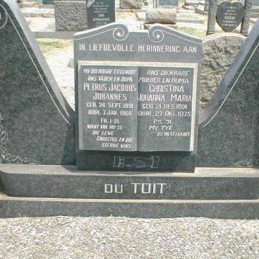 TOIT Petrus Jacobus Johannes, du 1891-1964 &amp; Christina Johanna Maria 1891-1975