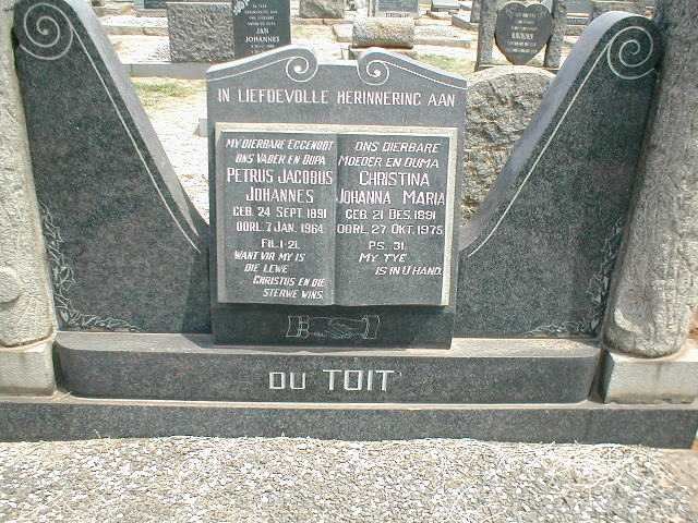 TOIT Petrus Jacobus Johannes, du 1891-1964 &amp; Christina Johanna Maria 1891-1975