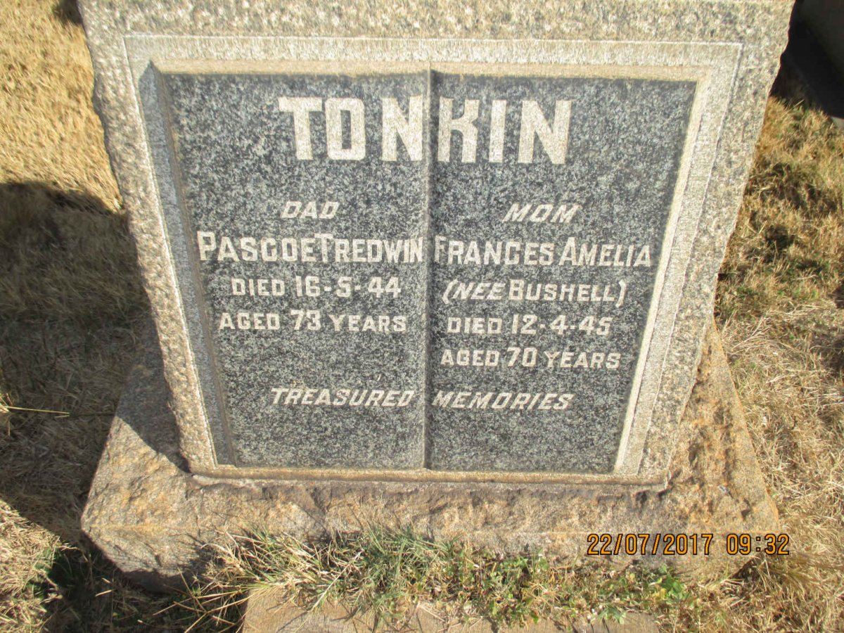 TONKIN Pascoe Tredwin -1944 &amp; Frances Amelia BUSHELL -1945