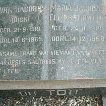 TOIT Dirk Jacobus, du 1919-1965 &amp; Maria Jacoba Elizabeth 1921-1968