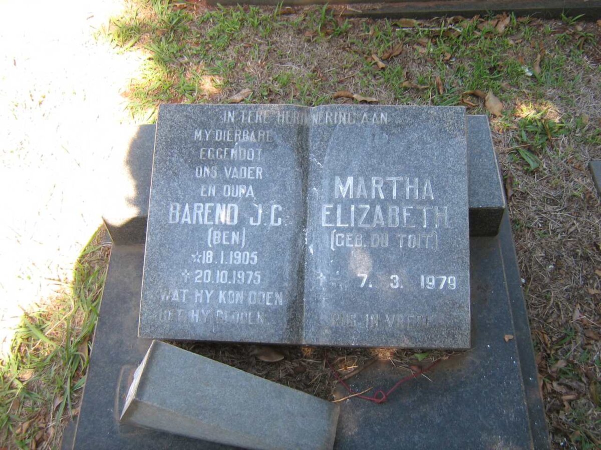 ? Barend J.C. 1905-1975 &amp; Martha Elizabeth DU TOIT -1979