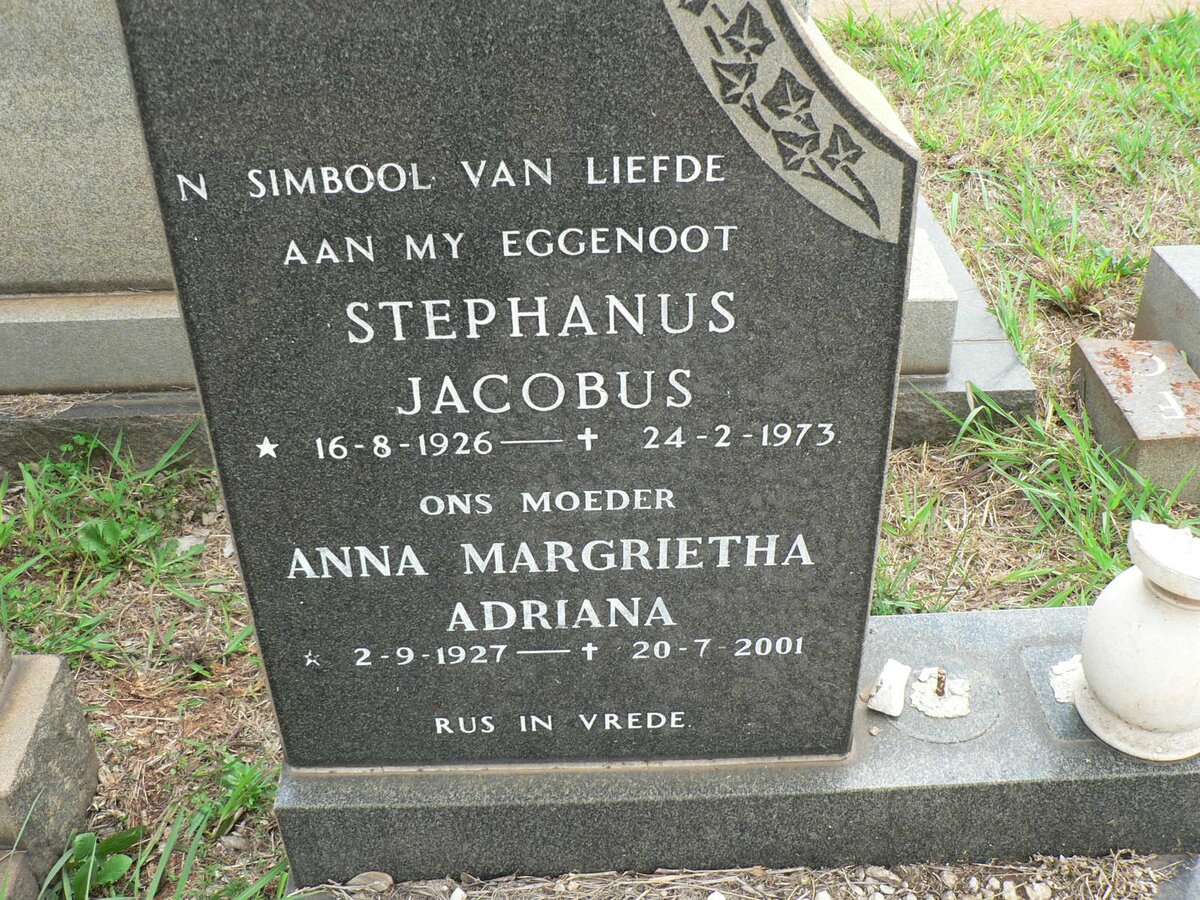 ? Stephanus Jacobus 1926-1973 &amp; Anna Margrietha Adriana 1927-2001